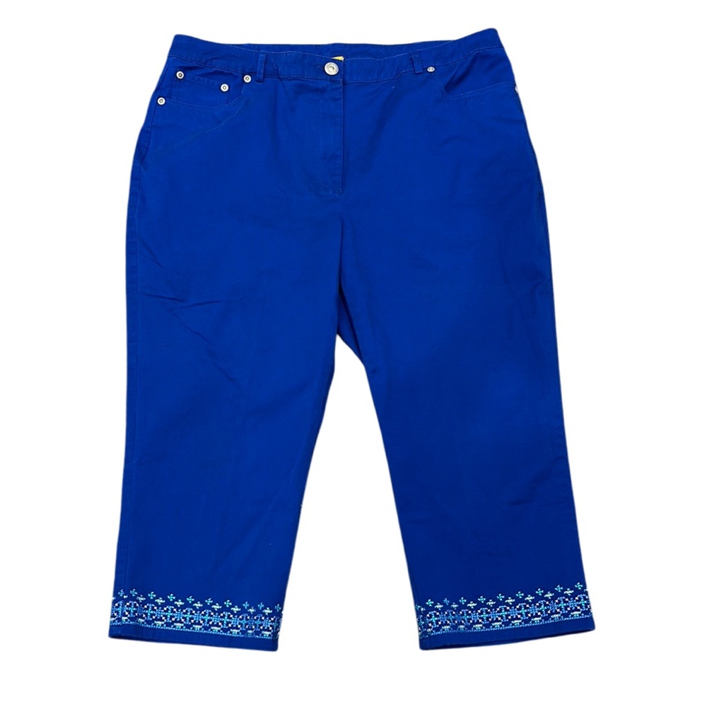 Ruby Road Blue Women's Capri \ Cropped Pants with Embroidered Hem 14 Petite 14P